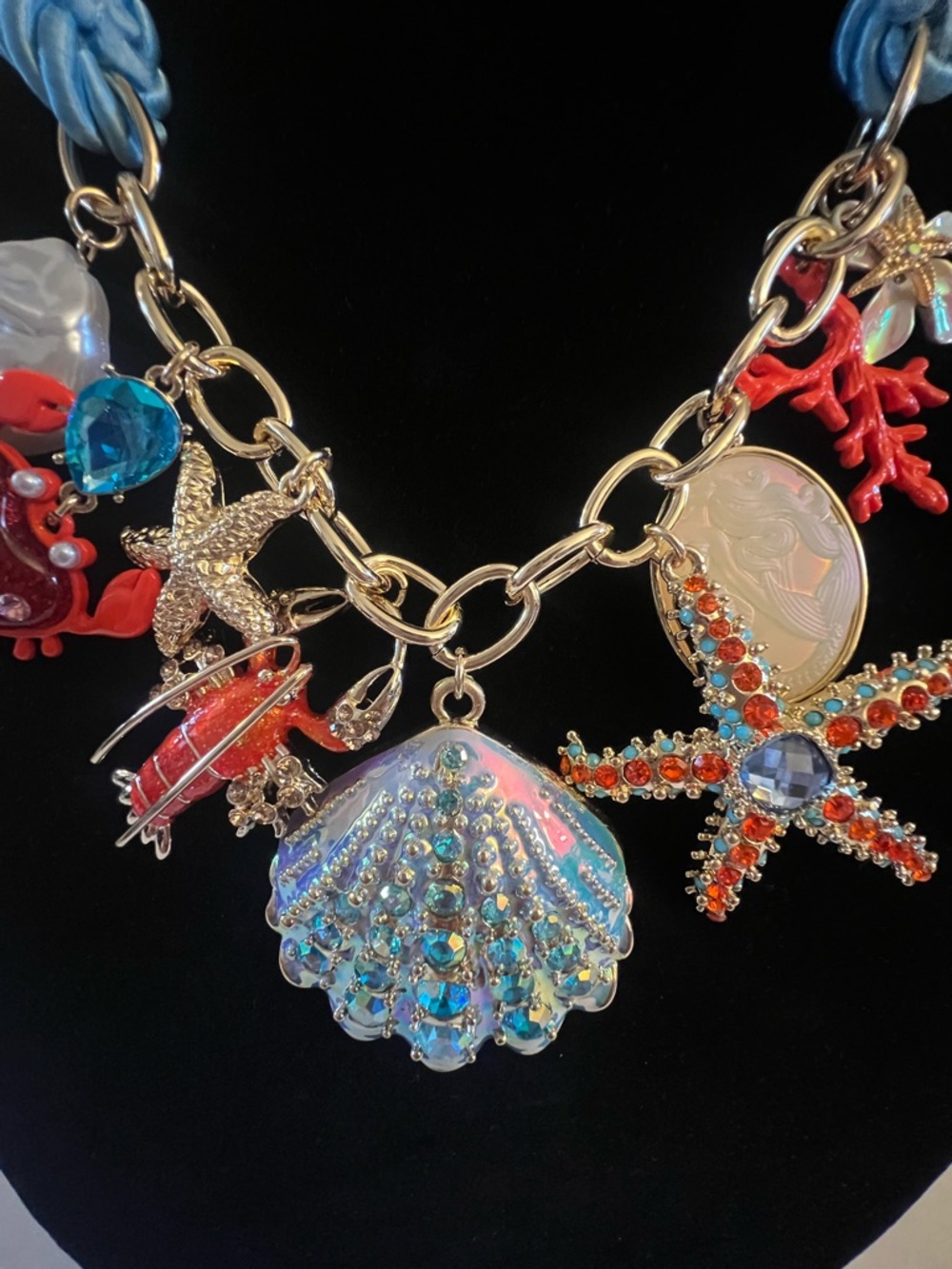Betsey Johnson Blue Rope Necklace with Coral, Red and Iridescent Sea Charms - Picture 14 of 16